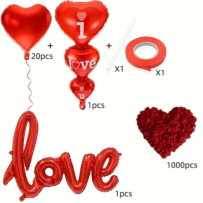 Large Red Heart Balloon with 1000 Rose Petals - Romantic Anniversary Decoration