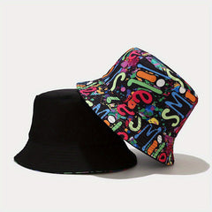 Coke Print Reversible Bucket Hat Lightweight Sunscreen Casual Fisherman Cap