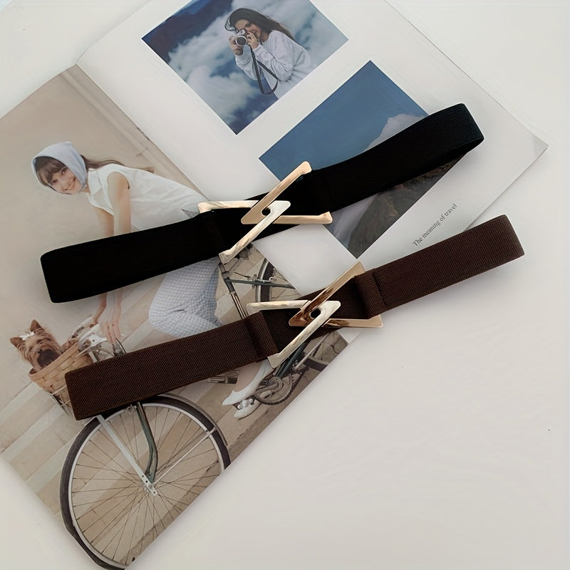 Double Triangle Metal Buckle Belt Women's Elastic Dress Belt