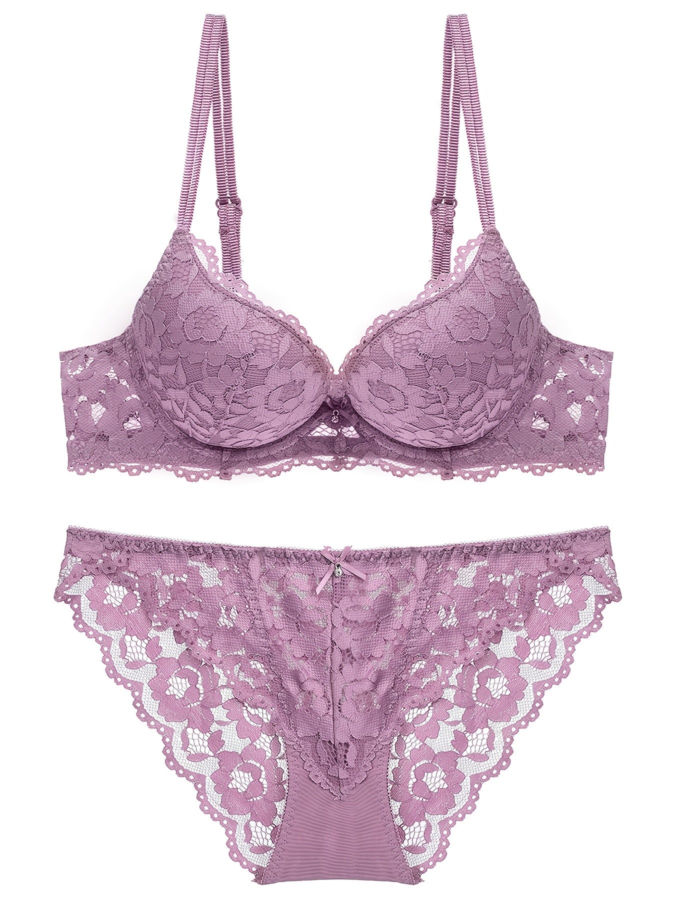 Lace Embroidery Lingerie Set Push Up Intimates Bra & Sheer Panty