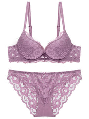 Lace Embroidery Lingerie Set Push Up Intimates Bra & Sheer Panty