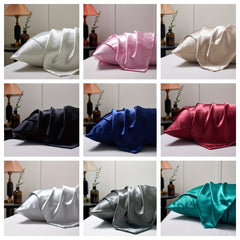 2 Pcs Solid Satin Pillowcases Envelope Closure All Seasons