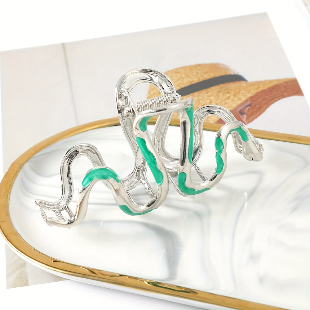 Metal Wavy Snake Silvery Hair Claw Clip Strong Hold Grip Hair Jaw Clip