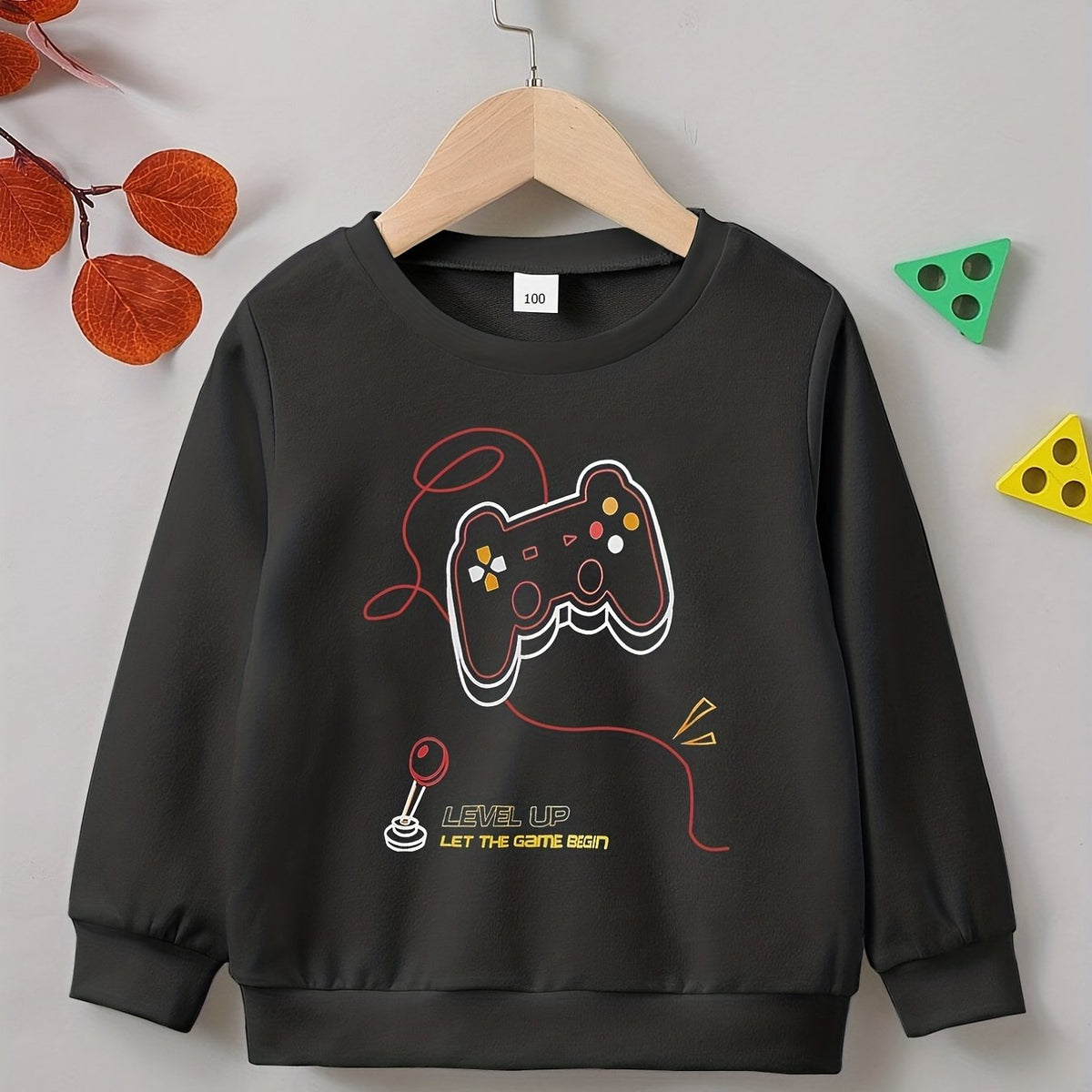 Boys Game Console & LEVEL UP Print Sweatshirt Crew Neck Top