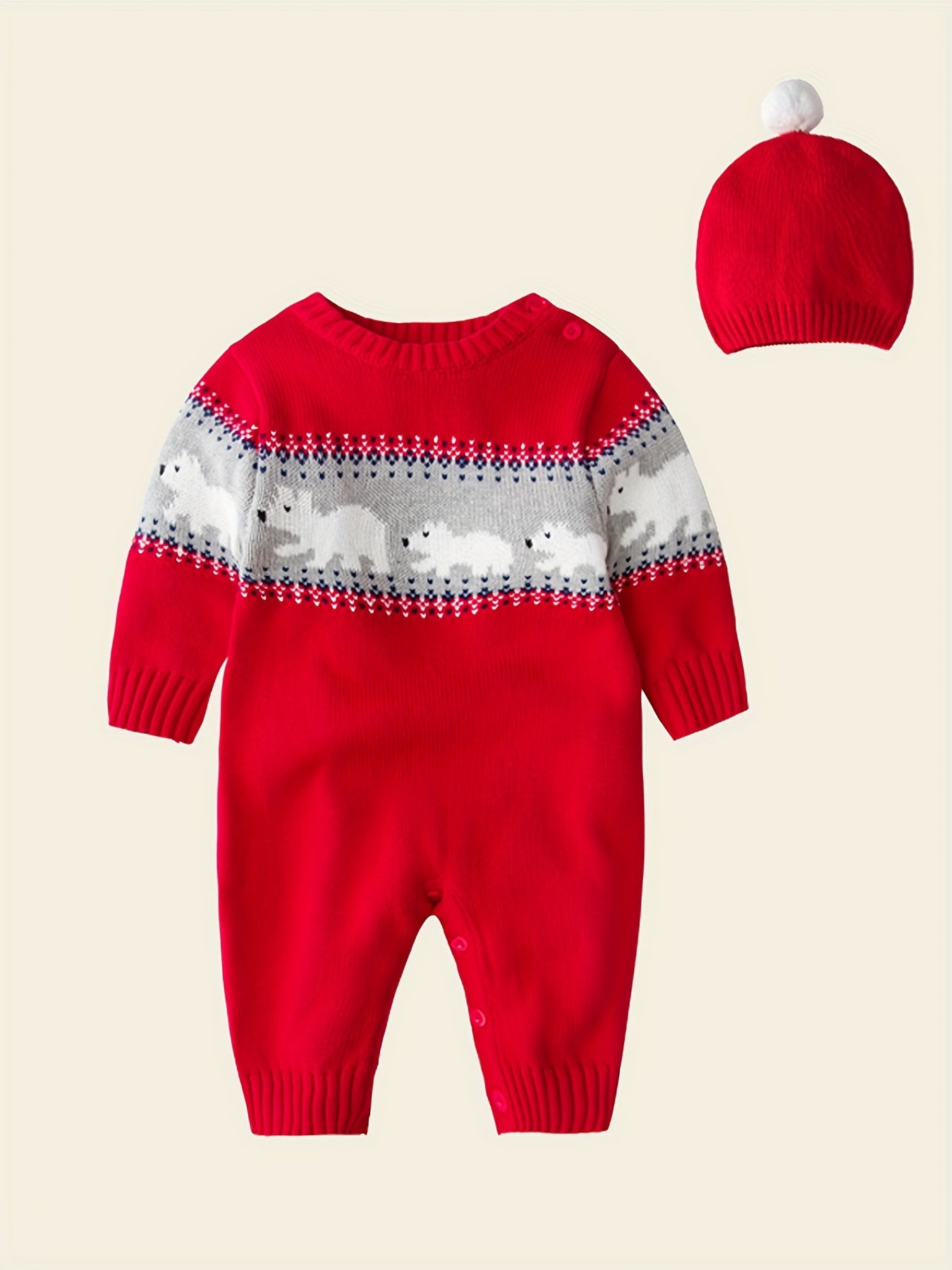 Christmas Sweater Baby Jumpsuit Cartoon Graphic Long Sleeve Creeper Clothes