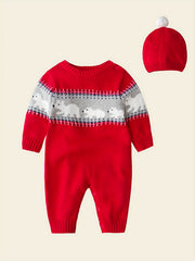 Christmas Sweater Baby Jumpsuit Cartoon Graphic Long Sleeve Creeper Clothes