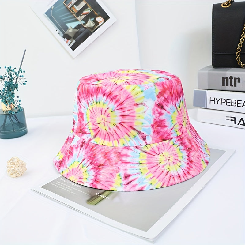 Tie Dye Circles Print Bucket Hat Boho Sunscreen Basin Hat For Women Men