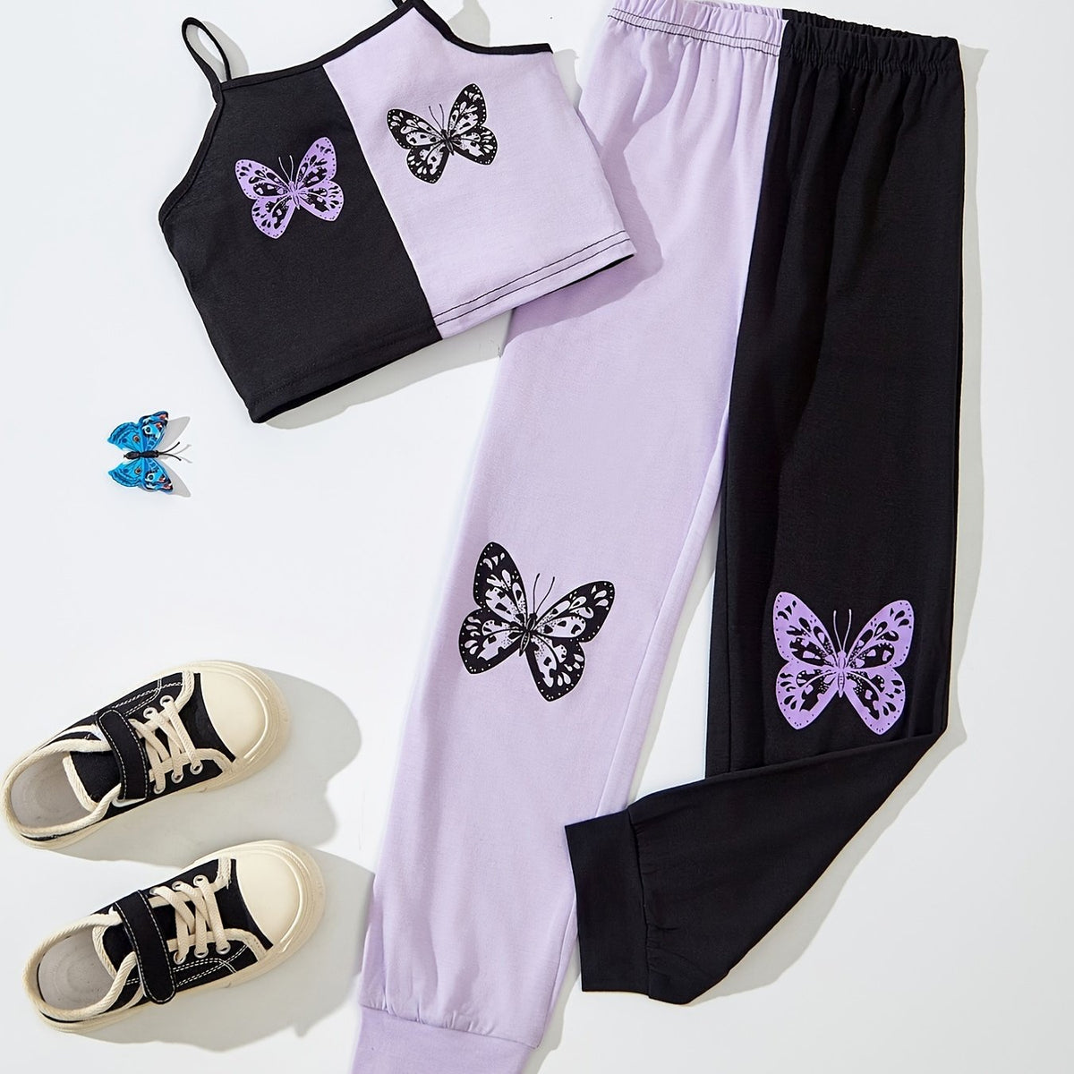 Girls Butterfly Cami Top & Sweatpants Set Summer Clothes