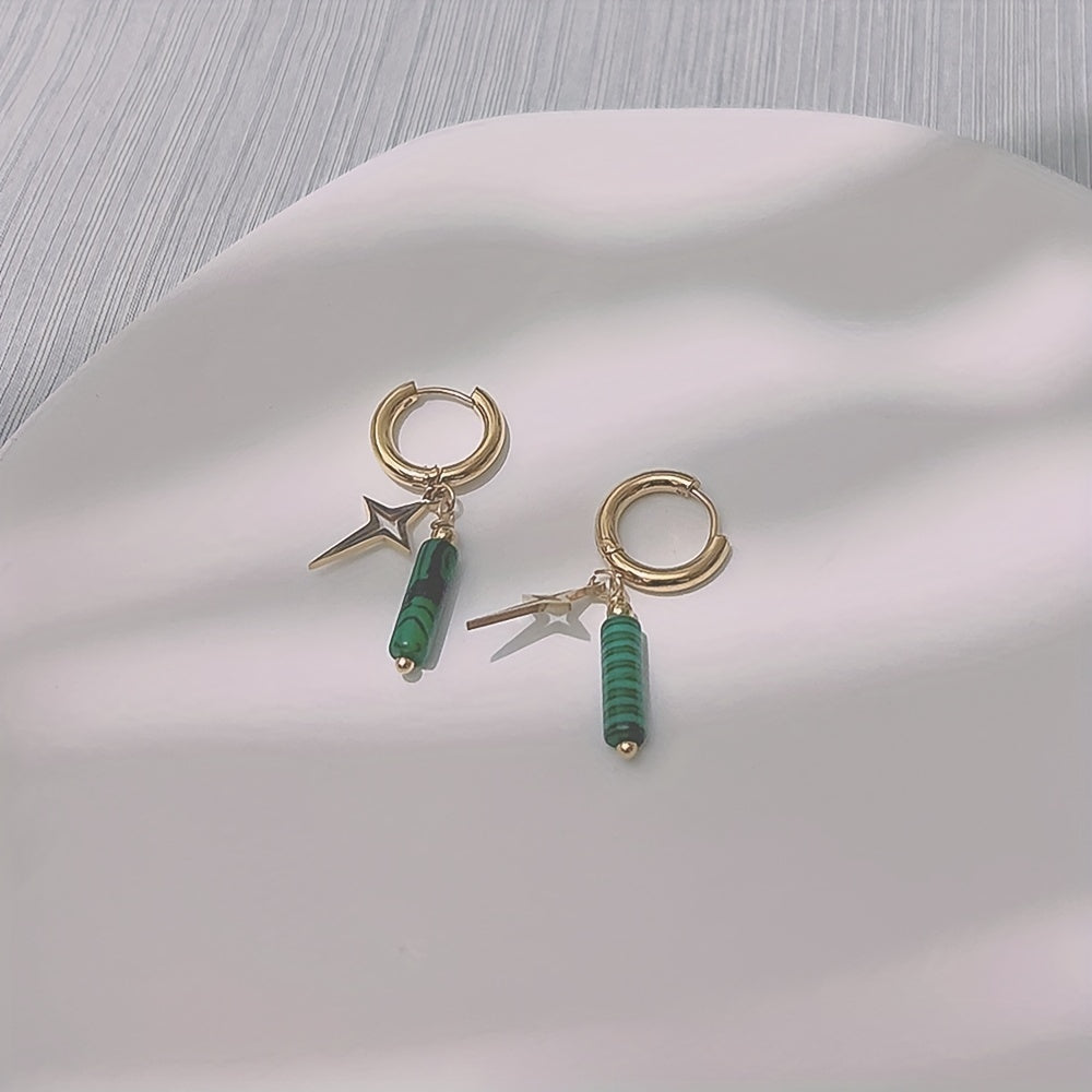 Irregular Stone Pendant Earrings Stainless Steel 18K Plated