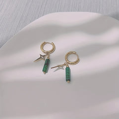 Irregular Stone Pendant Earrings Stainless Steel 18K Plated