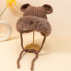 Woolen Knit Hat Winter Ears Braids Plush Cap Keep Warm