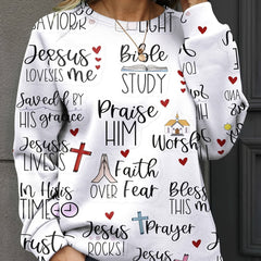 Jesus Letter Printed Sweatshirt Crew Neck Long Sleeve