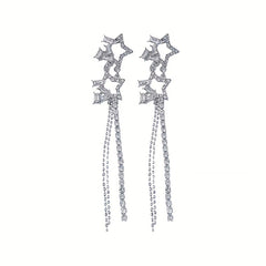 Hollow Star Long Tassel Earrings Double Star Inlaid Zircon Jewelry Gift