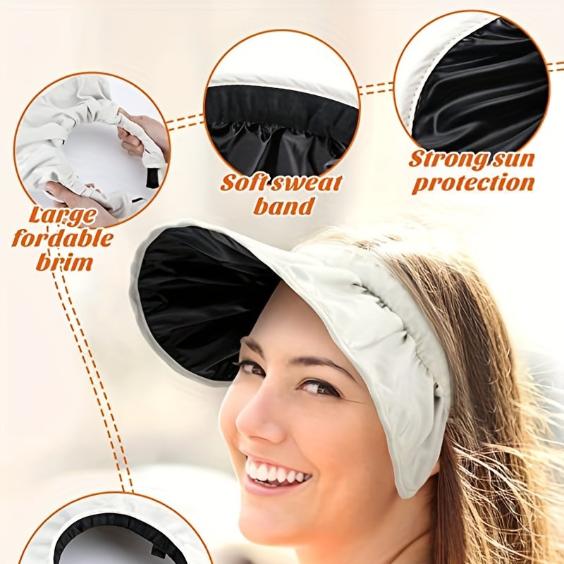 Solid Visor Hat Women Wide Brim Foldable Headband Summer UV Pro