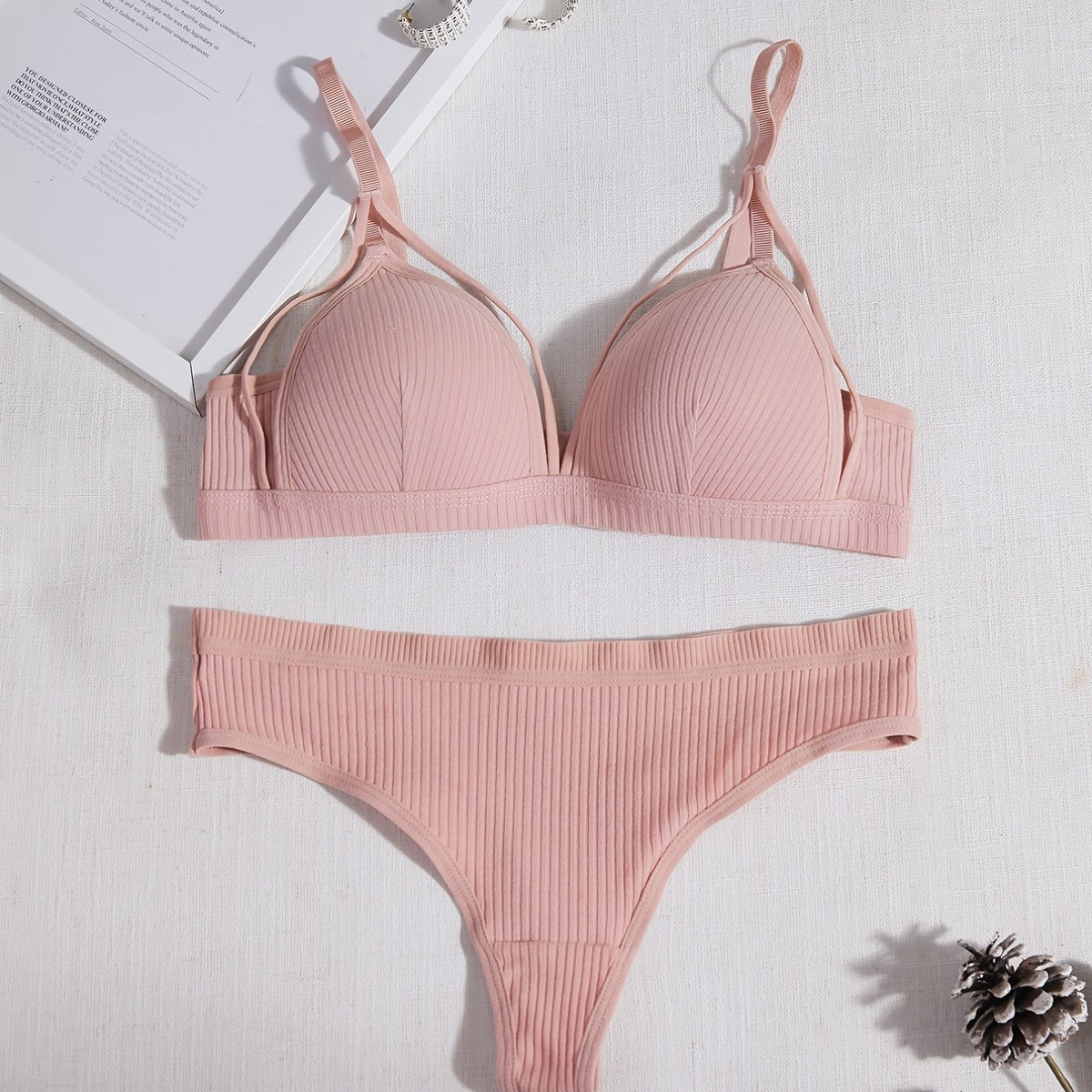 Sheer Lace Matching Lingerie Set Push Up Underwire Intimates Bra & Low Cut Bikin