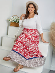  Tribal Print Ruffle Trim Smock Maxi Skirt