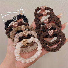 Heart Beaded Scrunchies Hair Tie Elastic Ponytail Holder