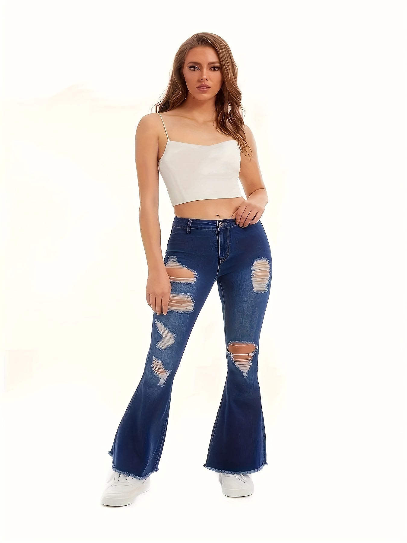  Ripped High Rise High Stretch Flared Leg Jeans