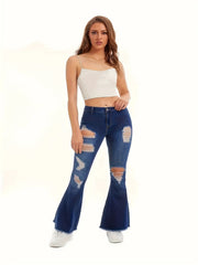 Ripped High Rise High Stretch Flared Leg Jeans