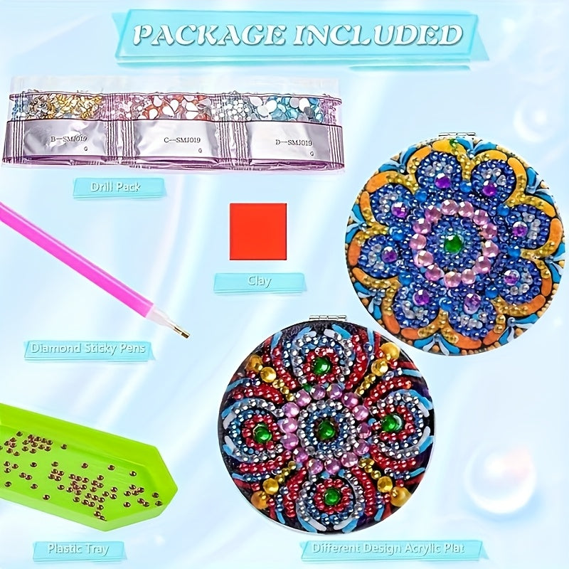 2pcs Floral Diamond Painting Makeup Mirror Double Sided