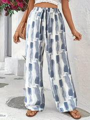  Allover Print Drawstring Wide Leg Trousers