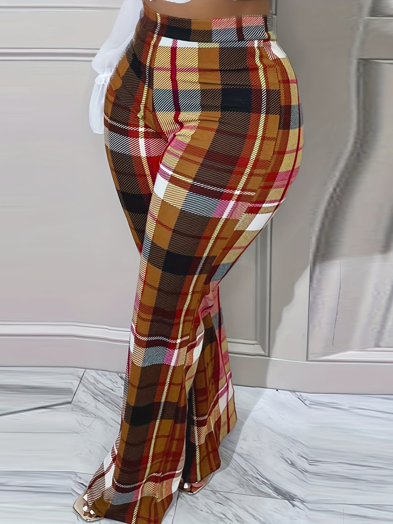  Plaid Print High Rise Trousers
