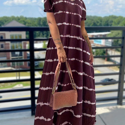  Striped Ruffle Sleeve Tee Dress