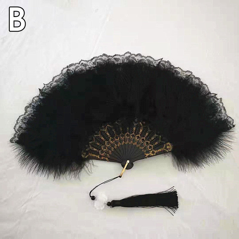 Feather Fan Dance Fan Lace Fluffy Folding Fan