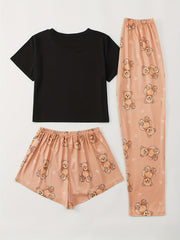 Sloth Print Pajama Set Short Sleeve Crew Neck Top & Shorts Women's Sleepwear