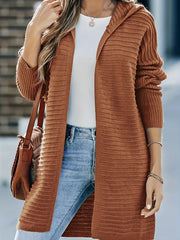  Solid Long Sleeve Hooded Duster Cardigan