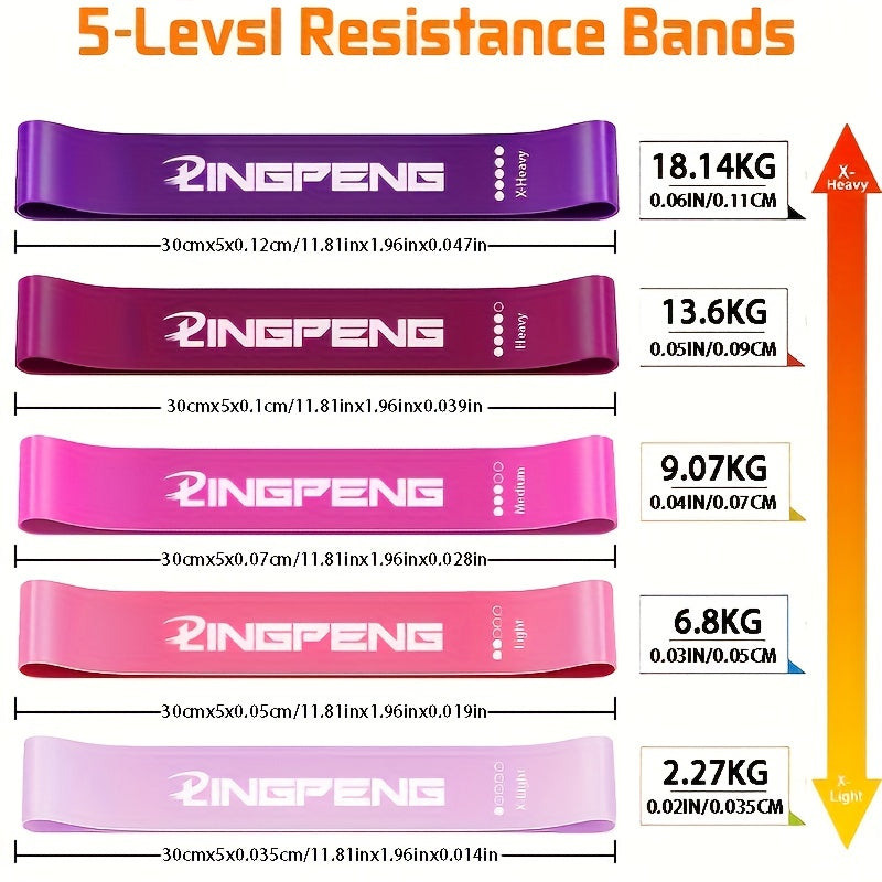 5pcs Resistance Loop Bands Set - Fitness Elastic Bands for Working Out Yoga
