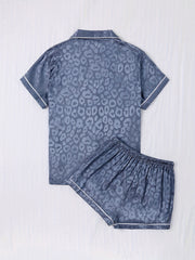 Leopard Print Pajamas Set Short Sleeve Top & Shorts