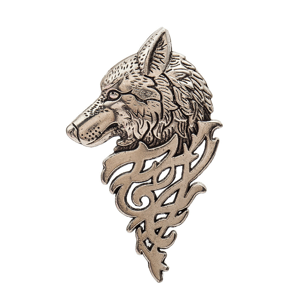 Retro Men's Wolf Head Brooch Pin Collar Accessory