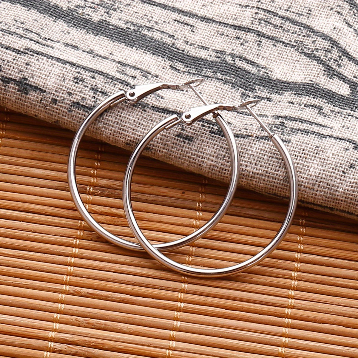 Golden Silvery Hoop Earrings Minimalist Stainless Steel 14K Plated