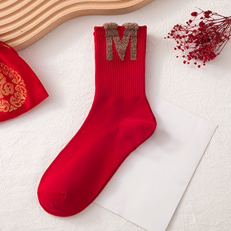 4 Pairs Cartoon Print Socks & Chinese Year Women's Stockings