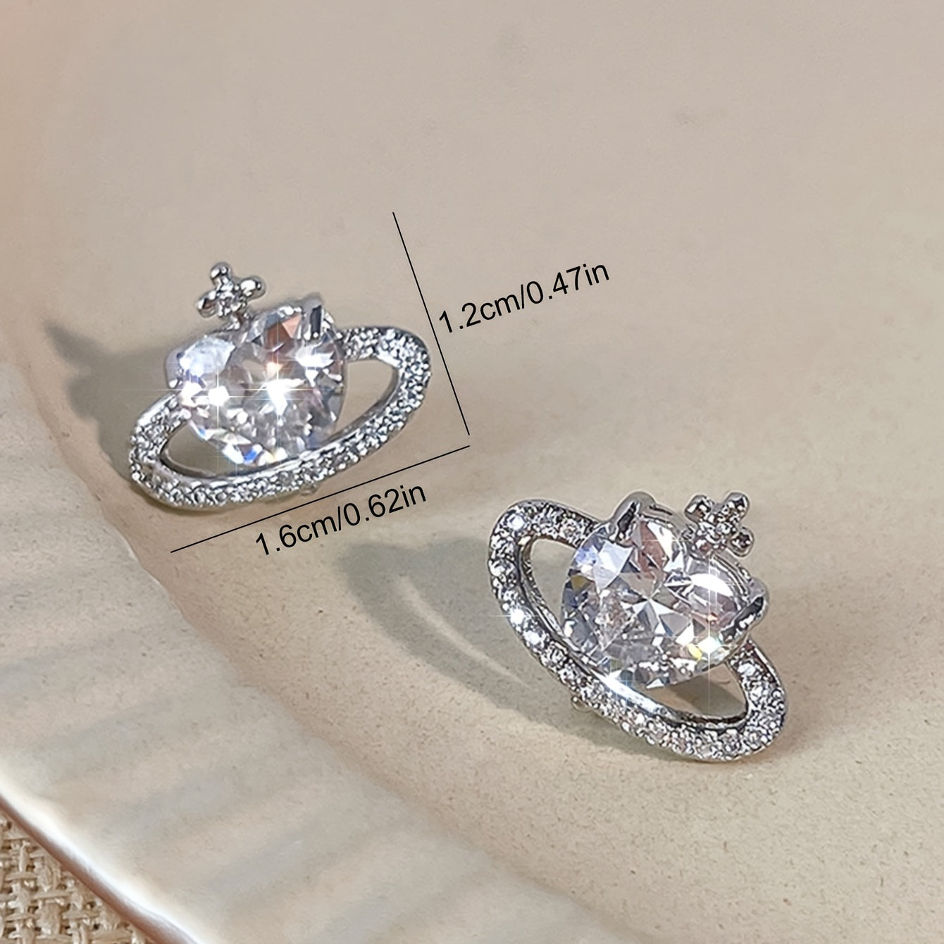 Zircon Love Planet Stud Earrings Women Girls Gift