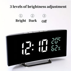 Curved Screen Digital Alarm Clock Temperature Humidity 3 Alarms Unlimited Snooze