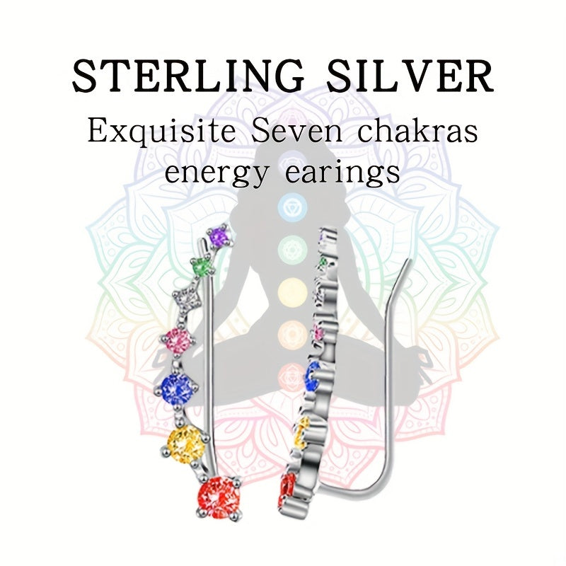 7 Chakra Retro Earrings Zircon 925 Silver Plated Jewelry Ethnic Gift