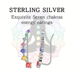 7 Chakra Retro Earrings Zircon 925 Silver Plated Jewelry Ethnic Gift