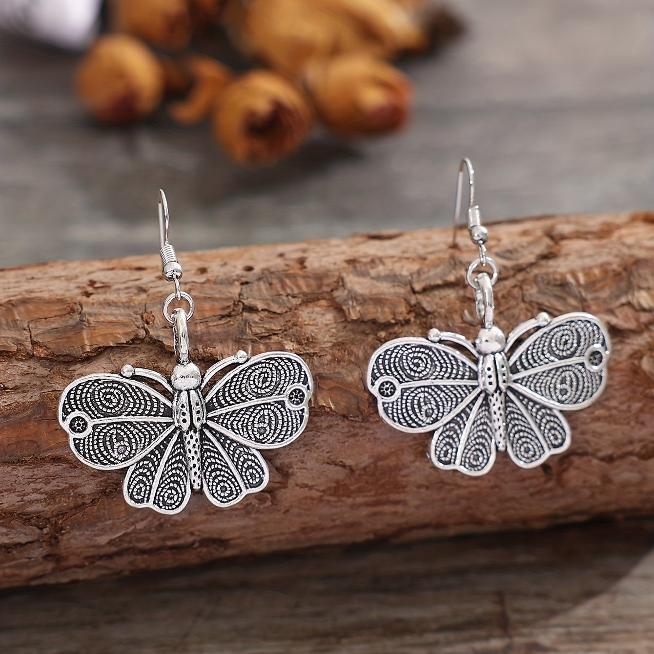 Silvery Butterfly Dangle Earrings Retro Bohemian Style