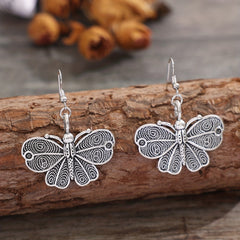 Silvery Butterfly Dangle Earrings Retro Bohemian Style