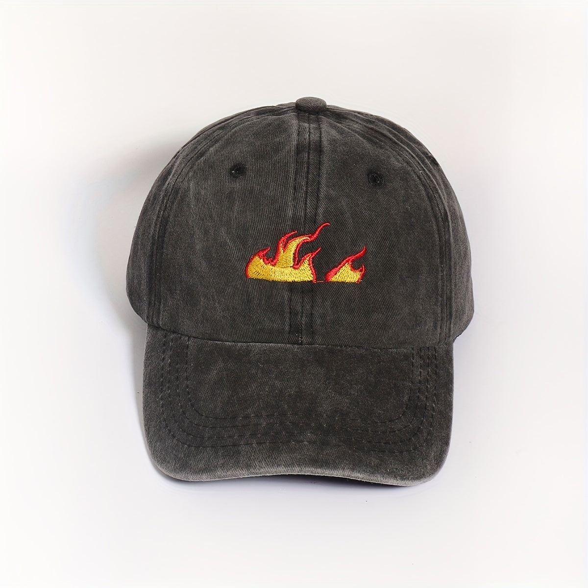 Flame Printed Gray Baseball Cap Distressed Sun Hat