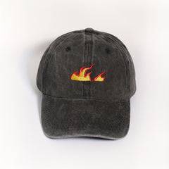 Flame Printed Gray Baseball Cap Distressed Sun Hat