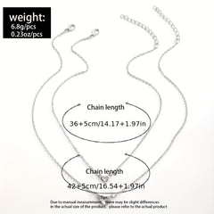 Love Faux Diamond Stacked Necklace Female Peach Heart Clavicle Chain 2pcs