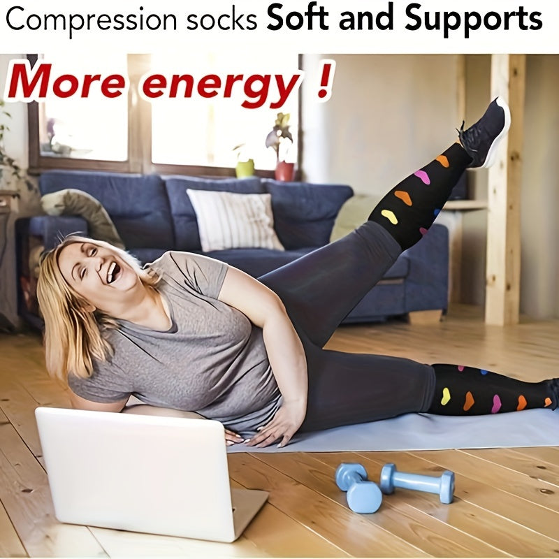 2 Pairs Plus Size Compression Socks 20-30 MmHg Wide Calf Nurses Running