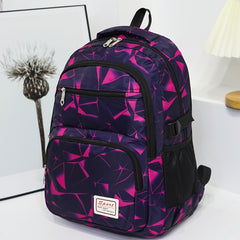 3pcs Colorblock Backpack Purse Geo Print Bookbag & Crossbody Bag & Clutch Purse