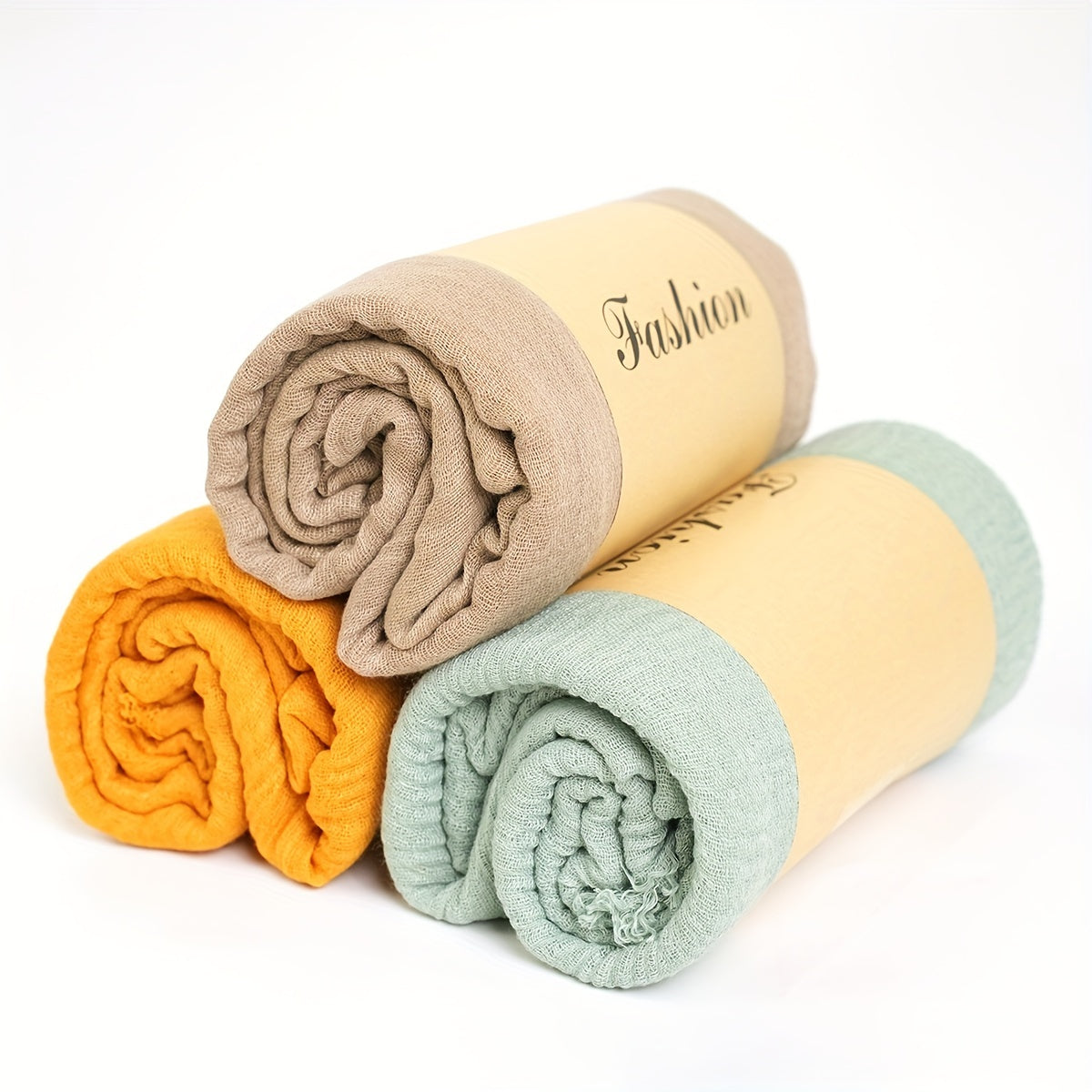 3pcs Set Pleated Tassel Hijab Solid Scarf Shawl Turban For Women