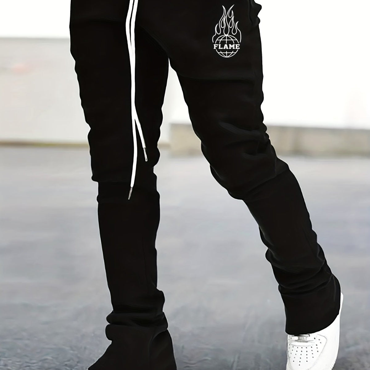 Men's Globe Pattern Flared Trousers Hip Hop Style Joggers