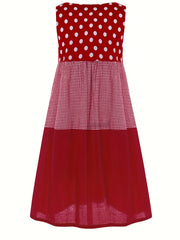  Boho Polka Dot Print Dress Round Neck Tank