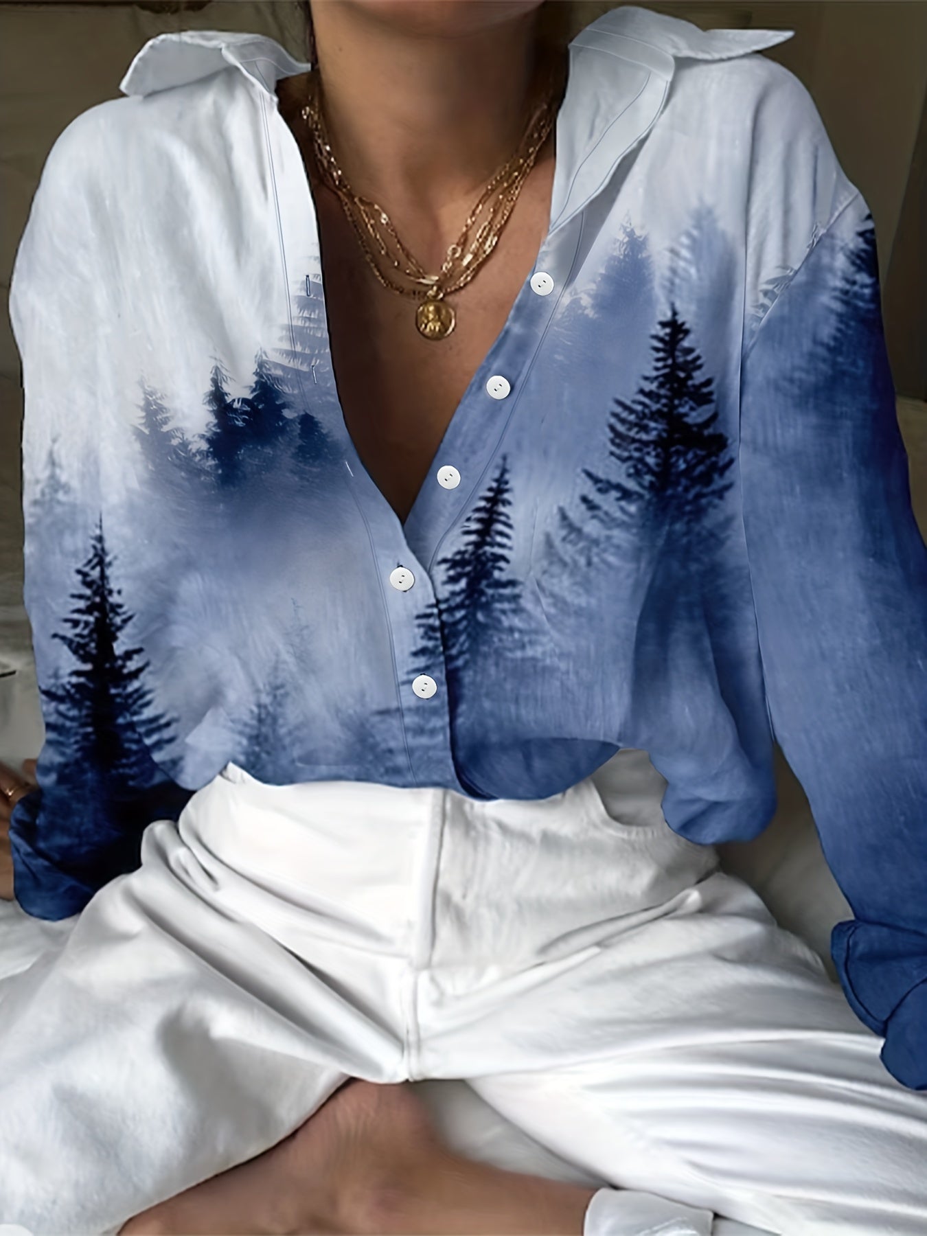  Women's Blouse Long Sleeve Button Up Shirt